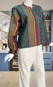 Blue/Beige Garden Jaipur Cotton Long Sleeve Short Kurti Top. Pure Versatile Cotton. | Laces and Frills - Laces and Frills