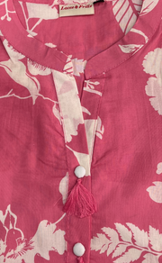 Pink Floral Jaipur Cotton Long Sleeve Short Kurti Top. Pure Versatile Cotton. | Laces and Frills - Laces and Frills