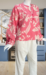 Pink Floral Jaipur Cotton Long Sleeve Short Kurti Top. Pure Versatile Cotton. | Laces and Frills - Laces and Frills