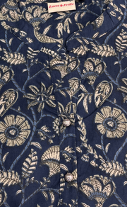 Indigo Blue Garden Jaipur Cotton Long Sleeve Short Kurti Top. Pure Versatile Cotton. | Laces and Frills - Laces and Frills