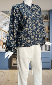 Indigo Blue Garden Jaipur Cotton Long Sleeve Short Kurti Top. Pure Versatile Cotton. | Laces and Frills - Laces and Frills