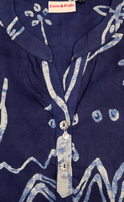 Navy Blue Floral Jaipur Cotton Long Sleeve Short Kurti Top. Pure Versatile Cotton. | Laces and Frills - Laces and Frills
