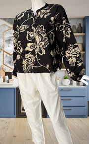 Black Floral Jaipur Cotton Long Sleeve Short Kurti Top. Pure Versatile Cotton. | Laces and Frills - Laces and Frills