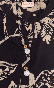 Black Floral Jaipur Cotton Long Sleeve Short Kurti Top. Pure Versatile Cotton. | Laces and Frills - Laces and Frills