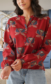 Maroon Flora Jaipur Cotton Long Sleeve Short Kurti Top. Pure Versatile Cotton. | Laces and Frills - Laces and Frills