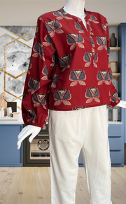 Maroon Flora Jaipur Cotton Long Sleeve Short Kurti Top. Pure Versatile Cotton. | Laces and Frills - Laces and Frills