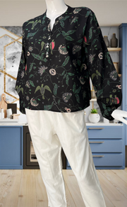 Black Garden Jaipur Cotton Long Sleeve Short Kurti Top. Pure Versatile Cotton. | Laces and Frills - Laces and Frills