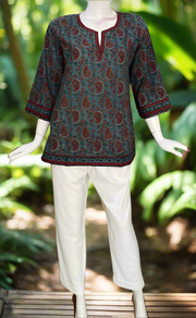 Indigo Blue/Maroon Paisley Print Jaipur Cotton Short Kurti. Pure Versatile Cotton. | Laces and Frills