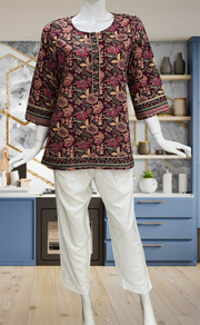 Dark Maroon Garden Jaipur Cotton Short Kurti. Pure Versatile Cotton. | Laces and Frills