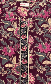 Dark Maroon Garden Jaipur Cotton Short Kurti. Pure Versatile Cotton. | Laces and Frills