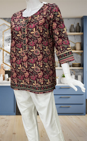 Dark Maroon Garden Jaipur Cotton Short Kurti. Pure Versatile Cotton. | Laces and Frills