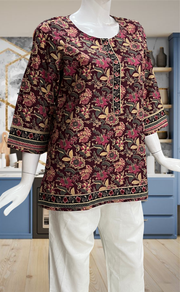 Dark Maroon Garden Jaipur Cotton Short Kurti. Pure Versatile Cotton. | Laces and Frills