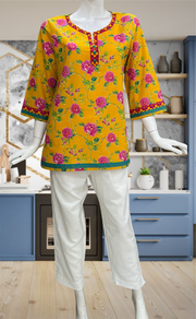 Yellow Garden Jaipur Cotton Short Kurti. Pure Versatile Cotton. | Laces and Frills