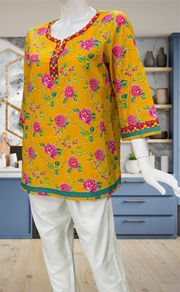 Yellow Garden Jaipur Cotton Short Kurti. Pure Versatile Cotton. | Laces and Frills
