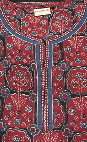 Maroon Flora Jaipur Cotton Short Kurti. Pure Versatile Cotton. | Laces and Frills