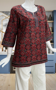 Maroon Flora Jaipur Cotton Short Kurti. Pure Versatile Cotton. | Laces and Frills