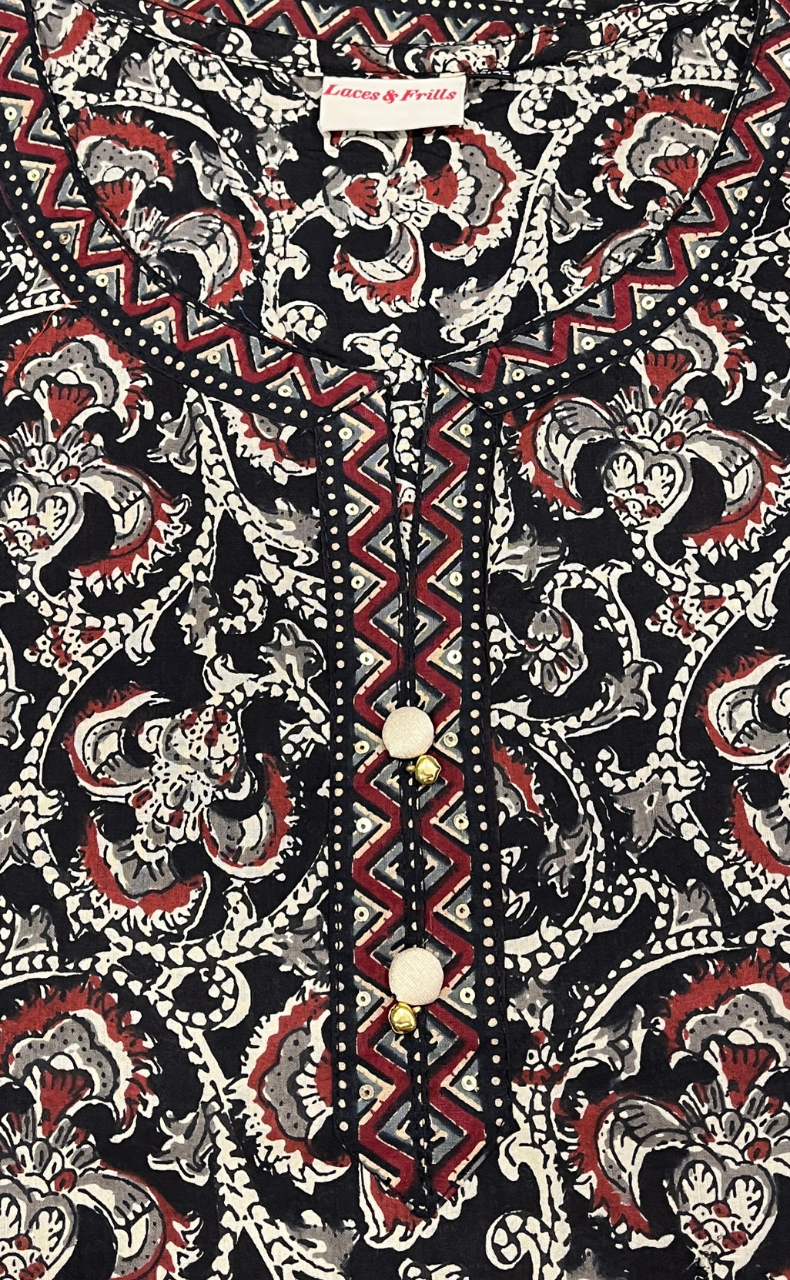 Black Garden Jaipur Cotton Short Kurti. Pure Versatile Cotton. | Laces and Frills
