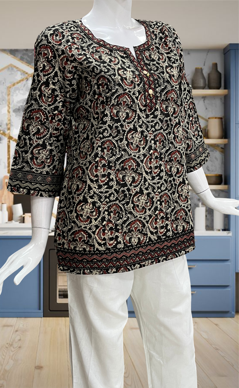 Black Garden Jaipur Cotton Short Kurti. Pure Versatile Cotton. | Laces and Frills