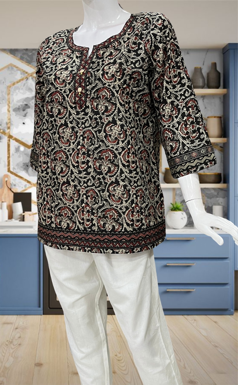 Black Garden Jaipur Cotton Short Kurti. Pure Versatile Cotton. | Laces and Frills