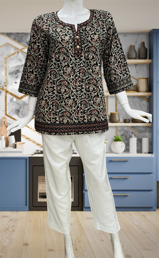 Black Garden Jaipur Cotton Short Kurti. Pure Versatile Cotton. | Laces and Frills