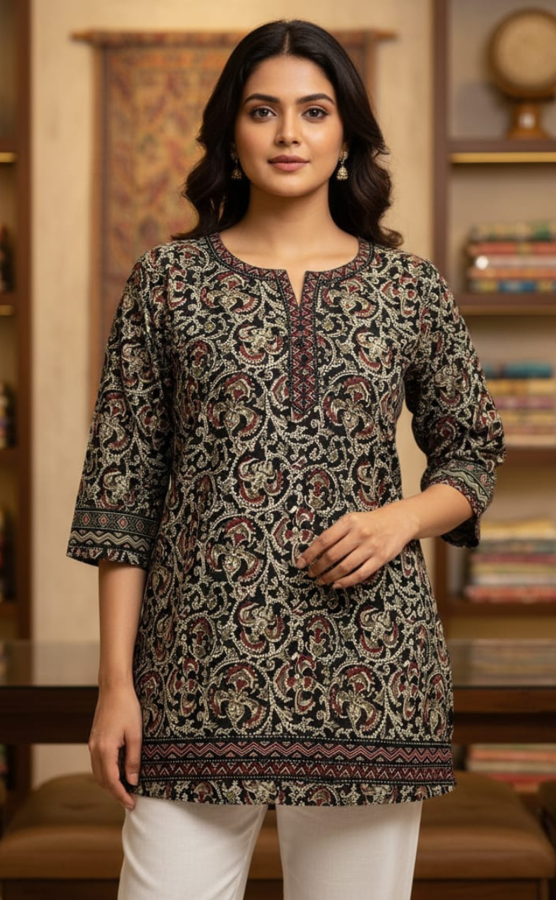 Black Garden Jaipur Cotton Short Kurti. Pure Versatile Cotton. | Laces and Frills