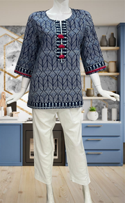 Blue Abstract Jaipur Cotton Short Kurti. Pure Versatile Cotton. | Laces and Frills