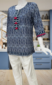 Blue Abstract Jaipur Cotton Short Kurti. Pure Versatile Cotton. | Laces and Frills