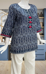 Blue Abstract Jaipur Cotton Short Kurti. Pure Versatile Cotton. | Laces and Frills