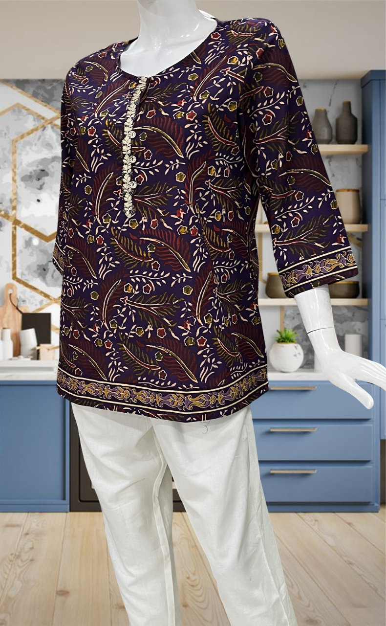 Violet Garden Jaipur Cotton Short Kurti. Pure Versatile Cotton. | Laces and Frills