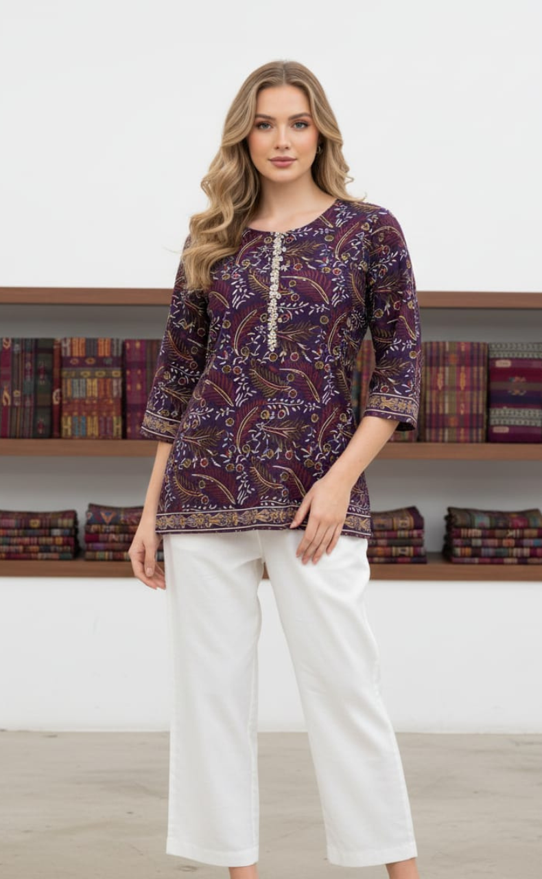 Violet Garden Jaipur Cotton Short Kurti. Pure Versatile Cotton. | Laces and Frills
