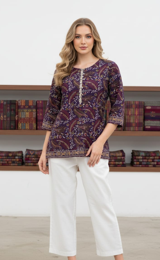 Violet Garden Jaipur Cotton Short Kurti. Pure Versatile Cotton. | Laces and Frills - Laces and Frills