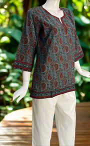 Indigo Blue/Maroon Paisley Print Jaipur Cotton Short Kurti. Pure Versatile Cotton. | Laces and Frills