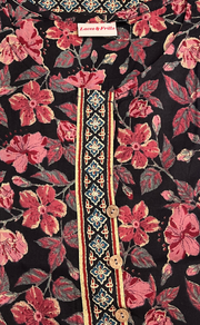 Black/Peach Floral Jaipur Cotton Short Kurti. Pure Versatile Cotton. | Laces and Frills - Laces and Frills