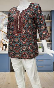 Teal Blue Garden Jaipur Cotton Short Kurti. Pure Versatile Cotton. | Laces and Frills