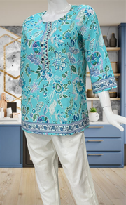 Sea Green Garden Jaipur Cotton Short Kurti. Pure Versatile Cotton. | Laces and Frills