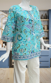 Sea Green Garden Jaipur Cotton Short Kurti. Pure Versatile Cotton. | Laces and Frills