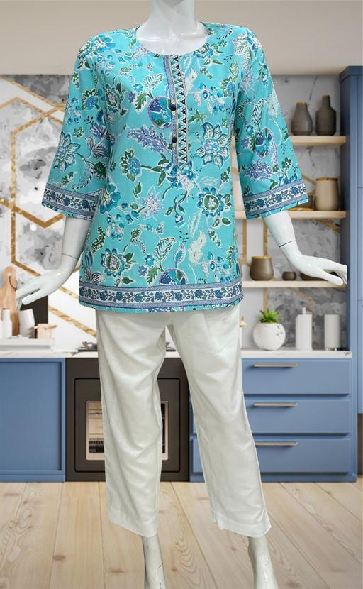 Sea Green Garden Jaipur Cotton Short Kurti. Pure Versatile Cotton. | Laces and Frills