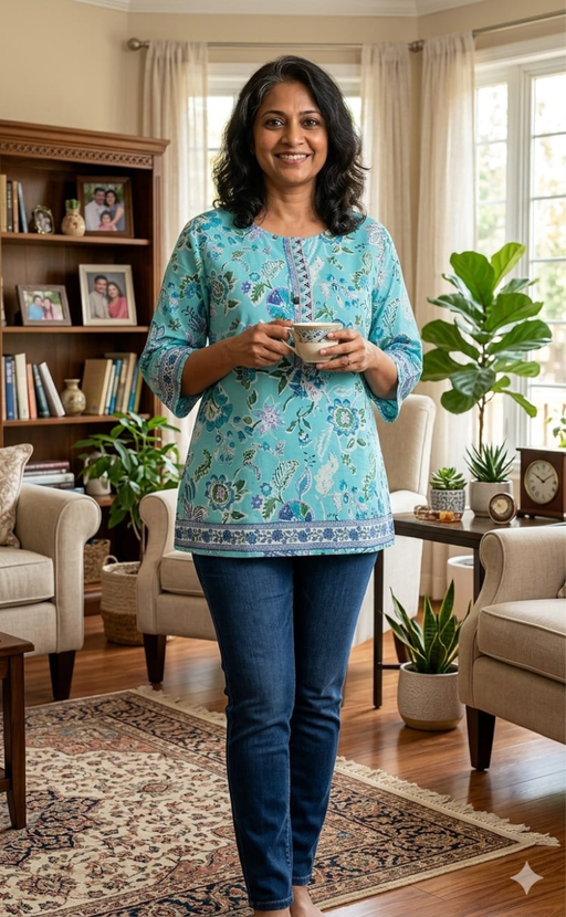 Sea Green Garden Jaipur Cotton Short Kurti. Pure Versatile Cotton. | Laces and Frills - Laces and Frills