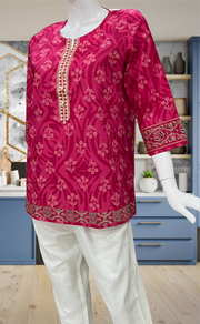 Pink Flora Jaipur Cotton Short Kurti. Pure Versatile Cotton. | Laces and Frills