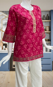 Pink Flora Jaipur Cotton Short Kurti. Pure Versatile Cotton. | Laces and Frills