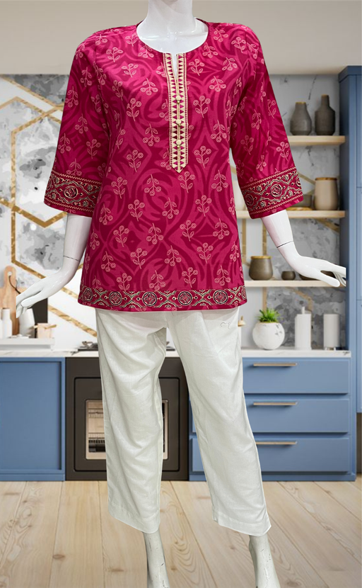 Pink Flora Jaipur Cotton Short Kurti. Pure Versatile Cotton. | Laces and Frills