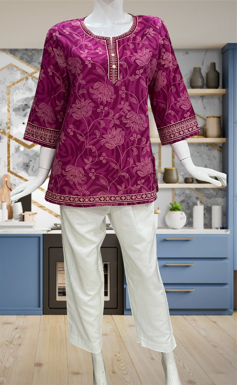 Purple Garden Jaipur Cotton Short Kurti. Pure Versatile Cotton. | Laces and Frills