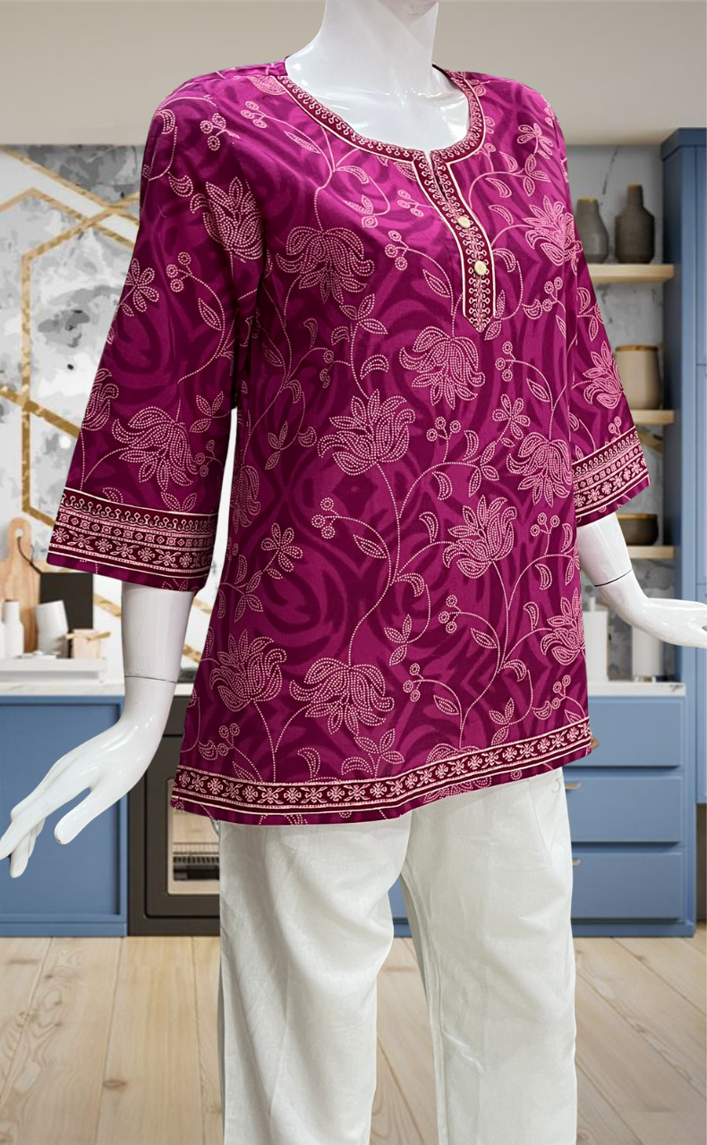 Purple Garden Jaipur Cotton Short Kurti. Pure Versatile Cotton. | Laces and Frills