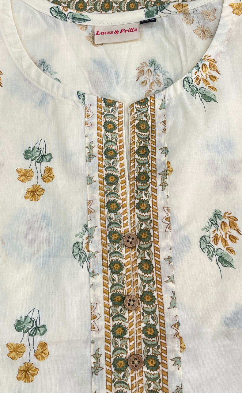 Off White Jaipur Cotton Short Kurti. Pure Versatile Cotton. | Laces and Frills