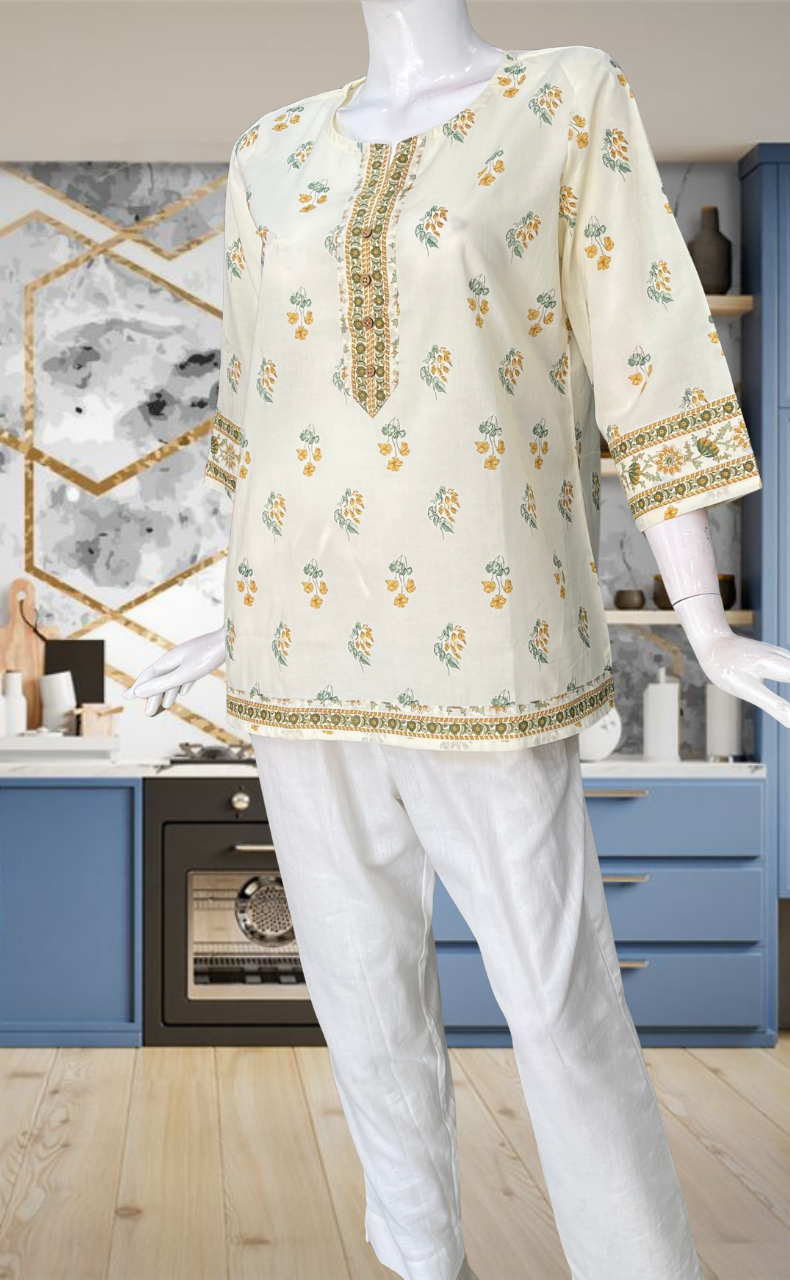 Off White Jaipur Cotton Short Kurti. Pure Versatile Cotton. | Laces and Frills