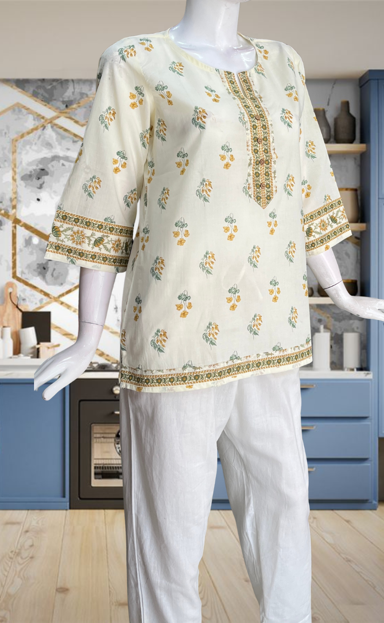 Off White Jaipur Cotton Short Kurti. Pure Versatile Cotton. | Laces and Frills