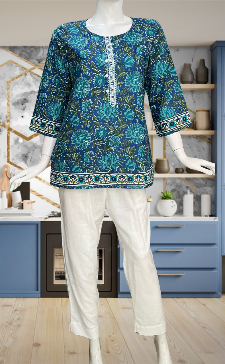 Blue Garden Jaipur Cotton Short Kurti. Pure Versatile Cotton. | Laces and Frills