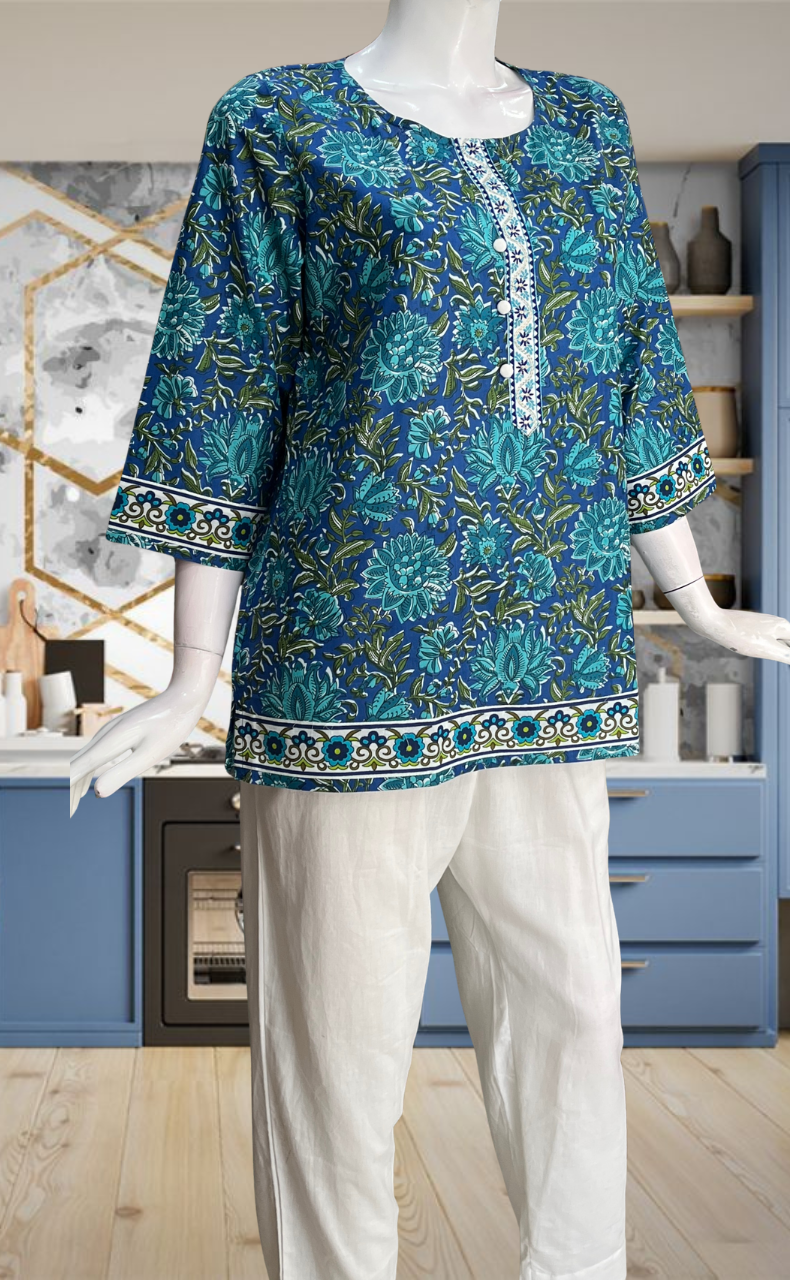 Blue Garden Jaipur Cotton Short Kurti. Pure Versatile Cotton. | Laces and Frills