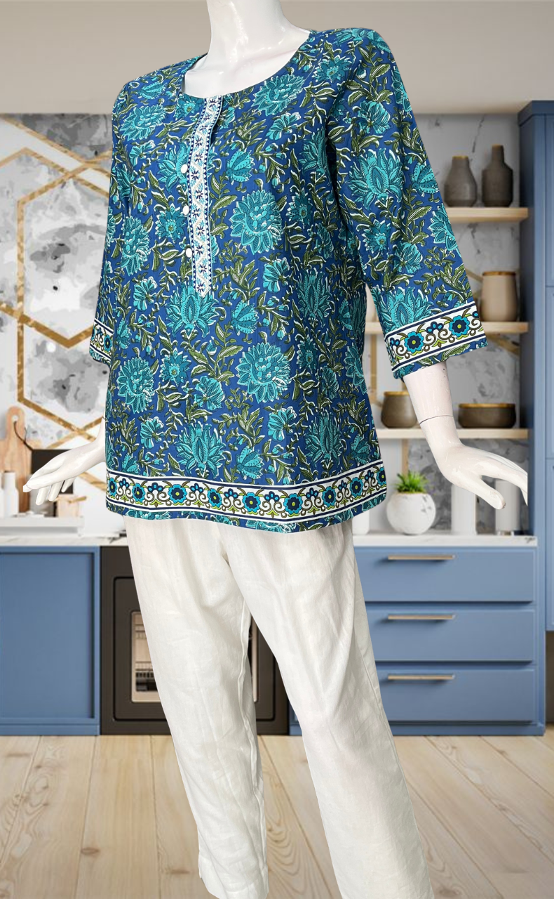 Blue Garden Jaipur Cotton Short Kurti. Pure Versatile Cotton. | Laces and Frills