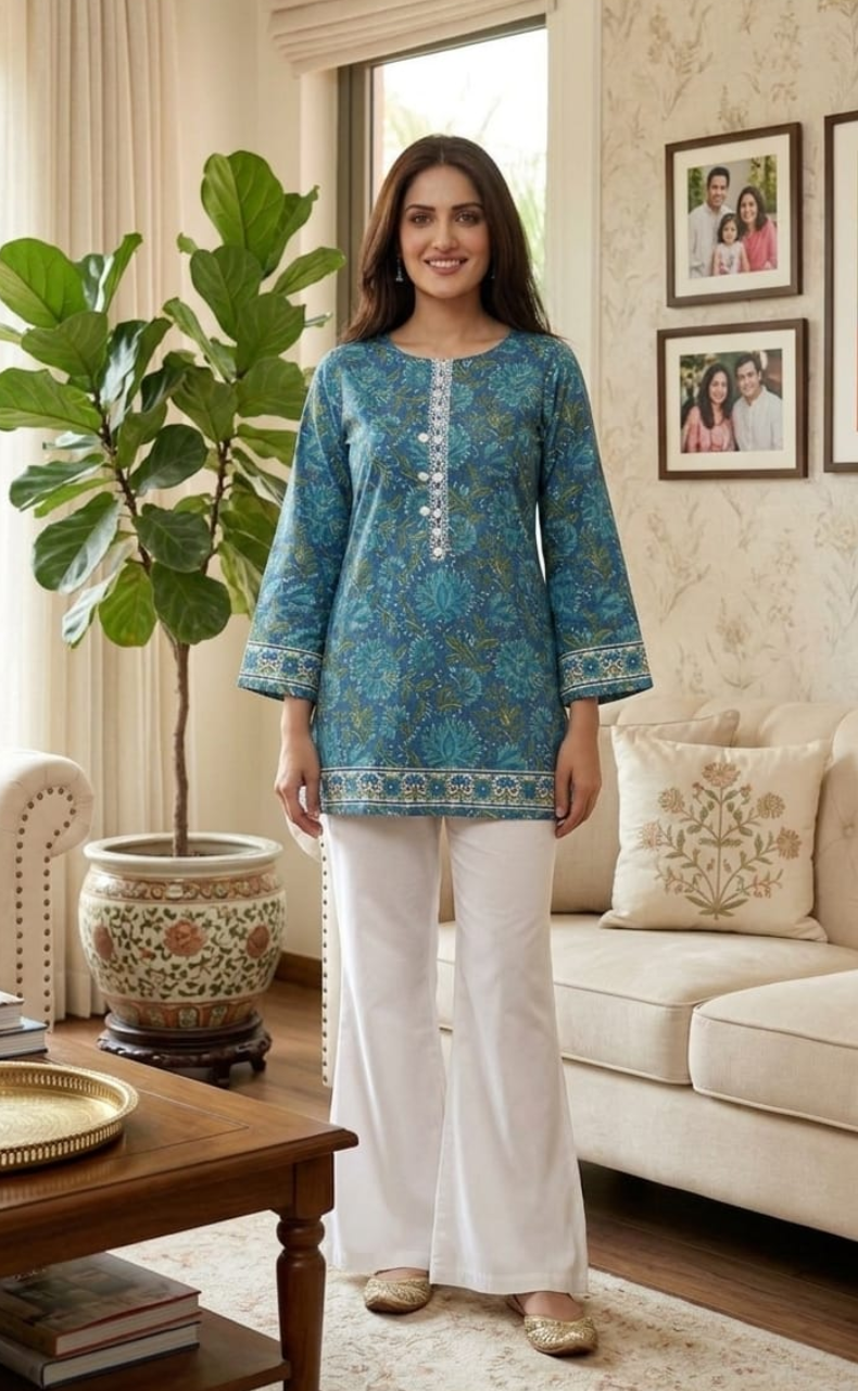 Blue Garden Jaipur Cotton Short Kurti. Pure Versatile Cotton. | Laces and Frills